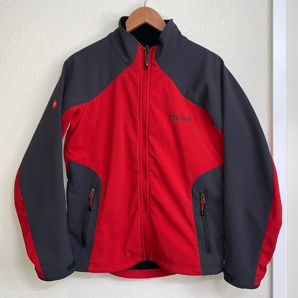 MARMOT wind blocker soft shell red/grey jacket Sz Small - Picture 1 of 17